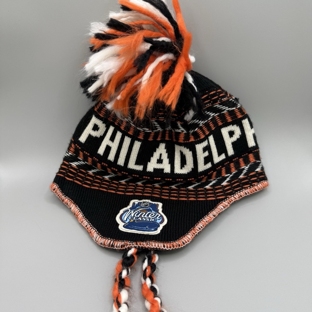 Philadelphia Flyers Knit Beanie with Tassels Ski Hat Winter Classic  Reebok NHL